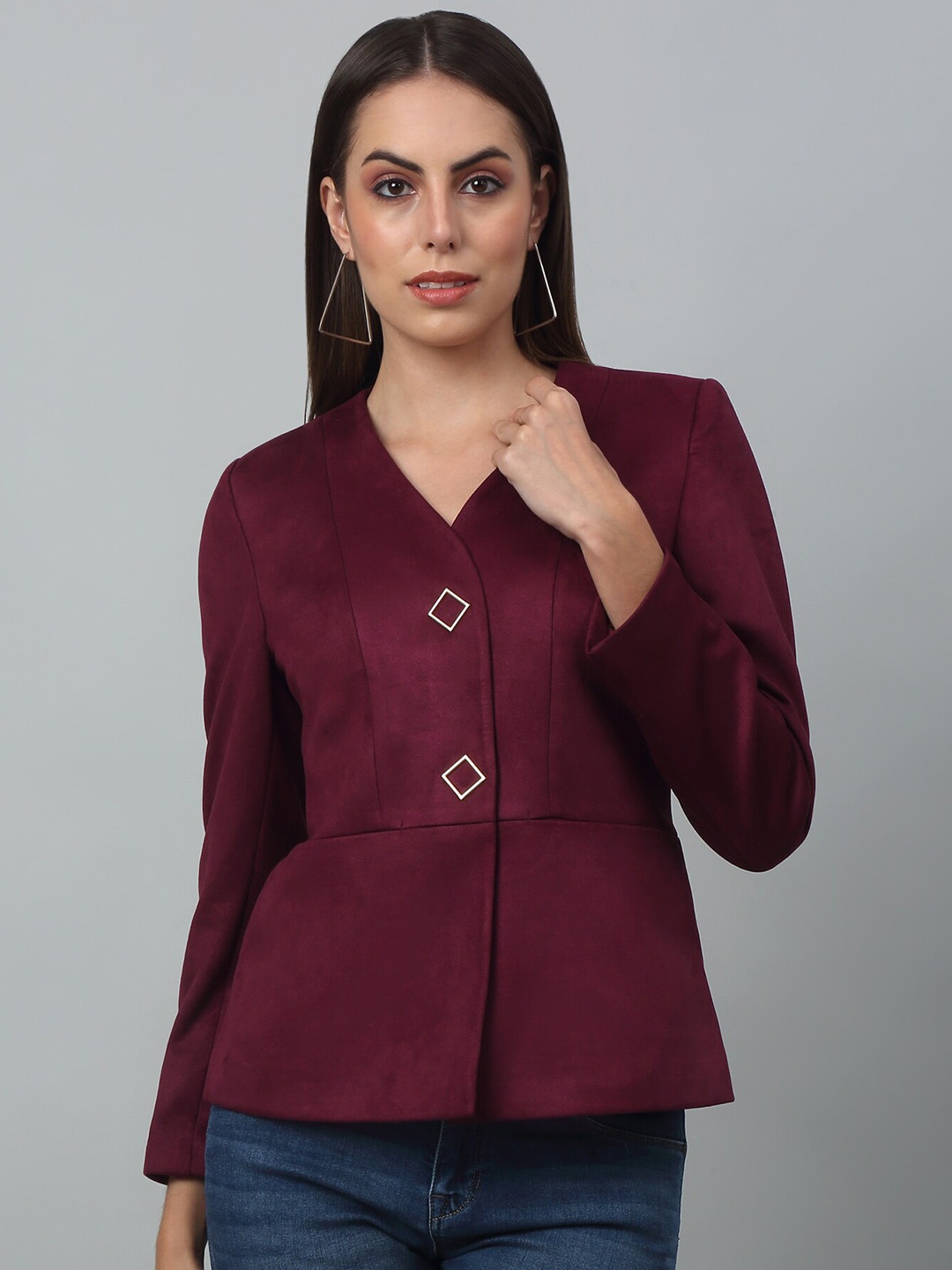 

Cantabil V-Neck Single-Breasted Suede Blazer, Maroon