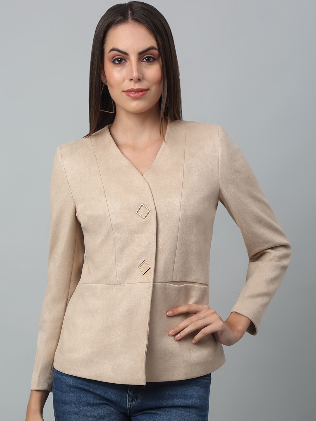 

Cantabil Single-Breasted Suede Blazers, Beige