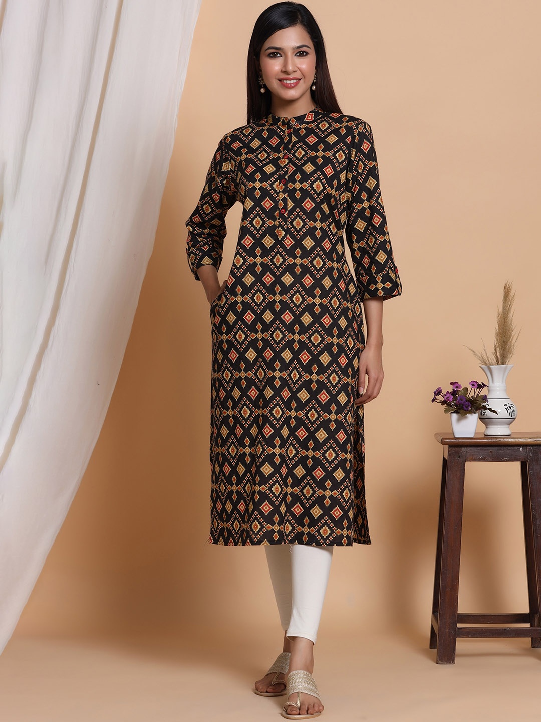 

mirari Floral Printed Kurta, Black