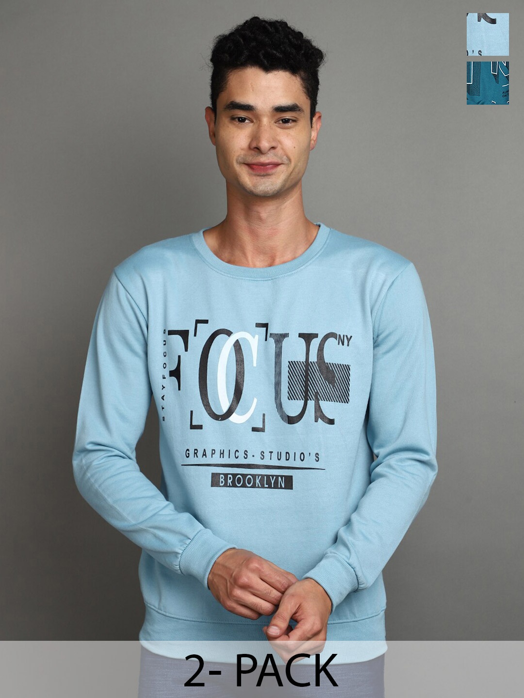 

V-Mart Pack Of 2 Typography Printed Wool Sweatshirt, Blue