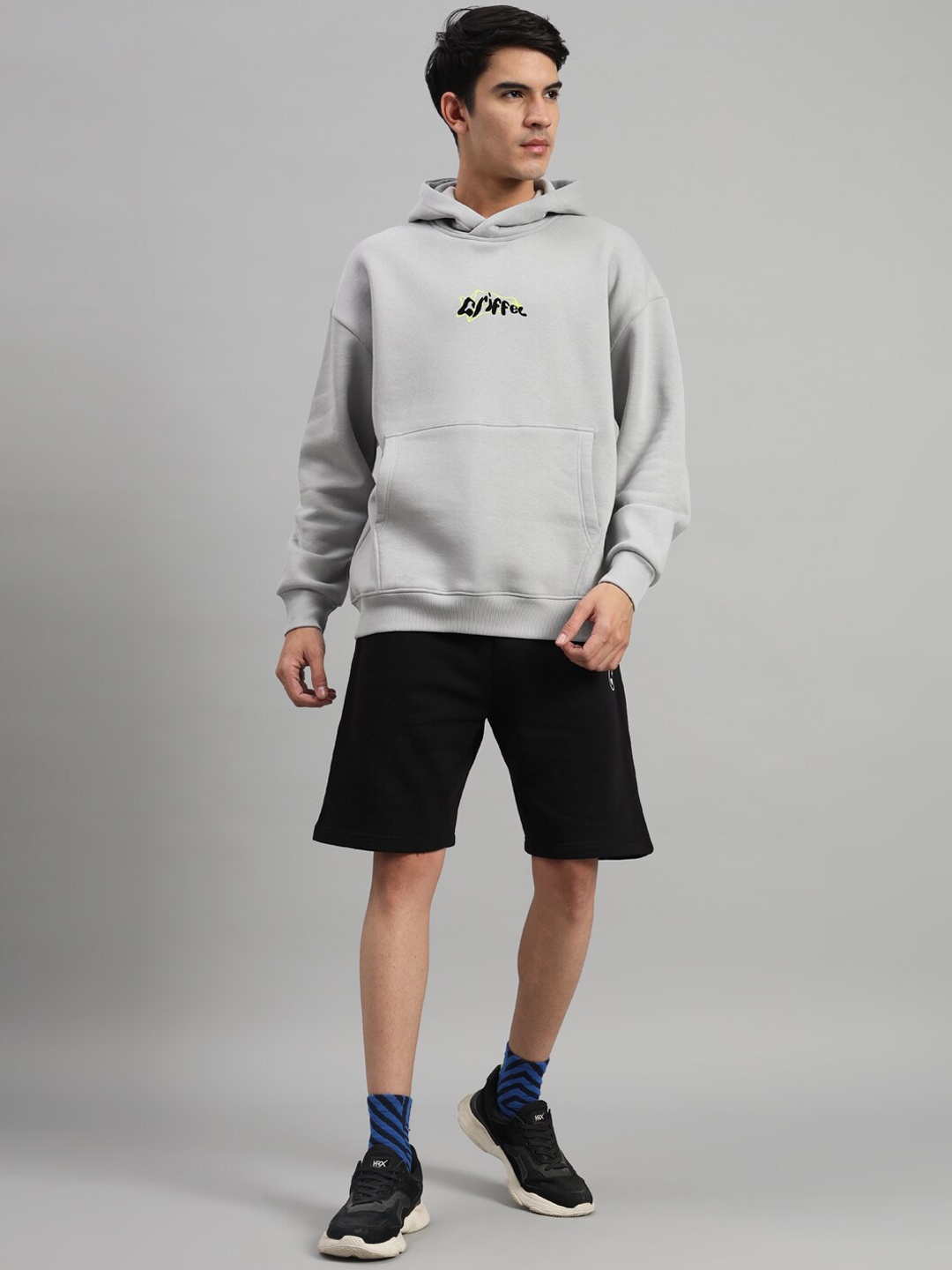 

GRIFFEL Hooded Fleece Cotton Sweatshirt With Shorts, Grey melange