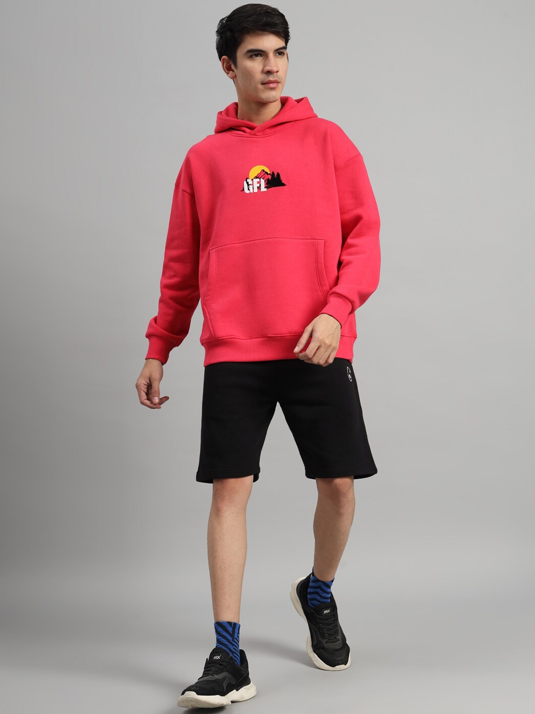 

GRIFFEL Hooded Fleece Cotton Sweatshirt With Shorts, Pink