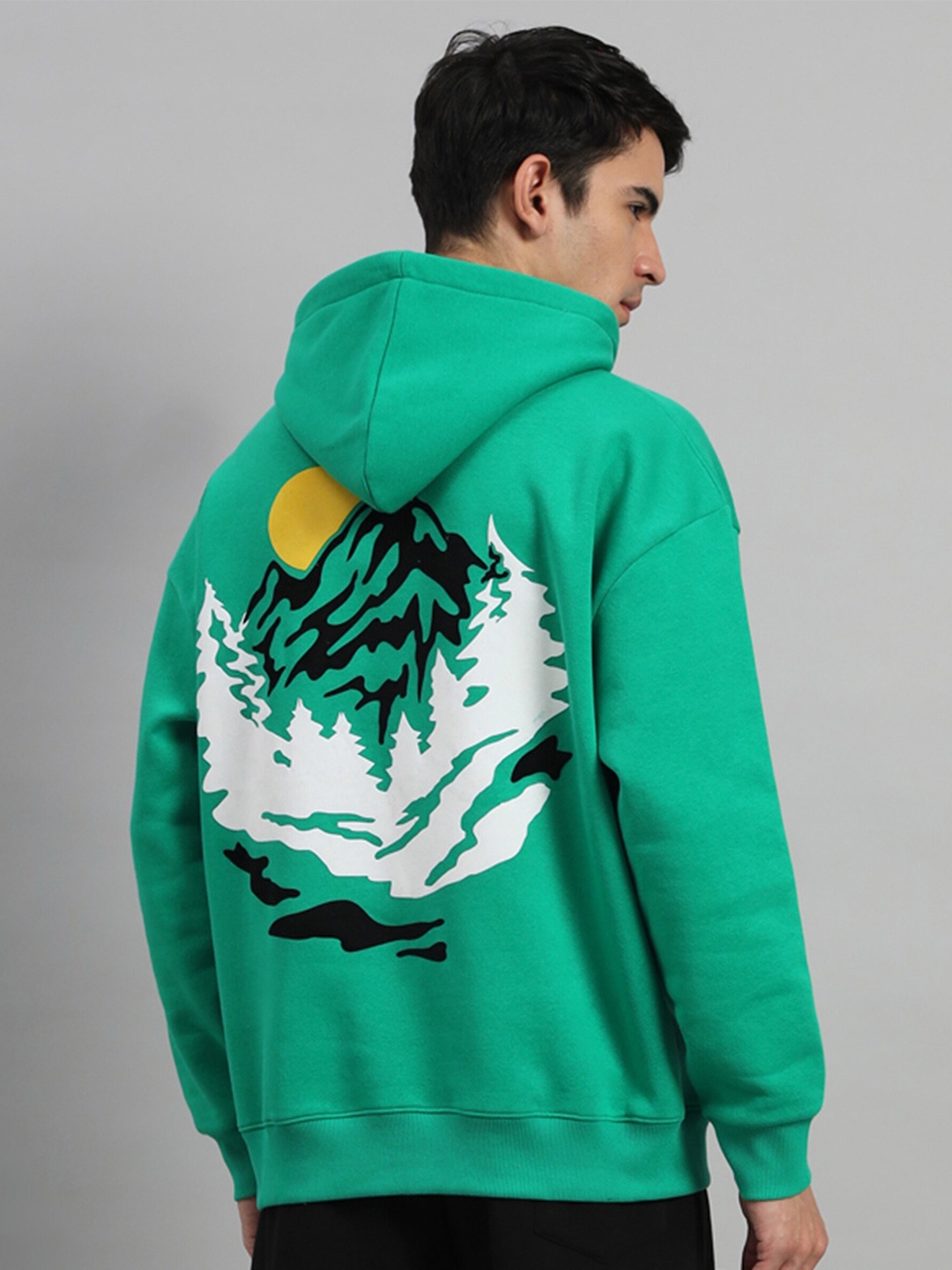 

GRIFFEL Graphic Printed Hooded Fleece Sweatshirt, Green