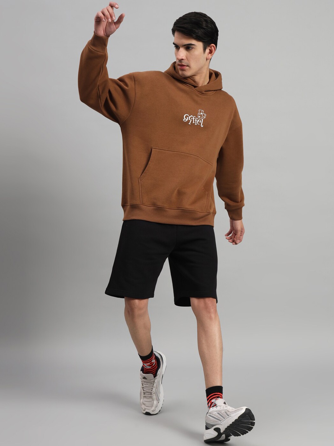 

GRIFFEL Hooded Fleece Cotton Sweatshirt With Shorts, Brown