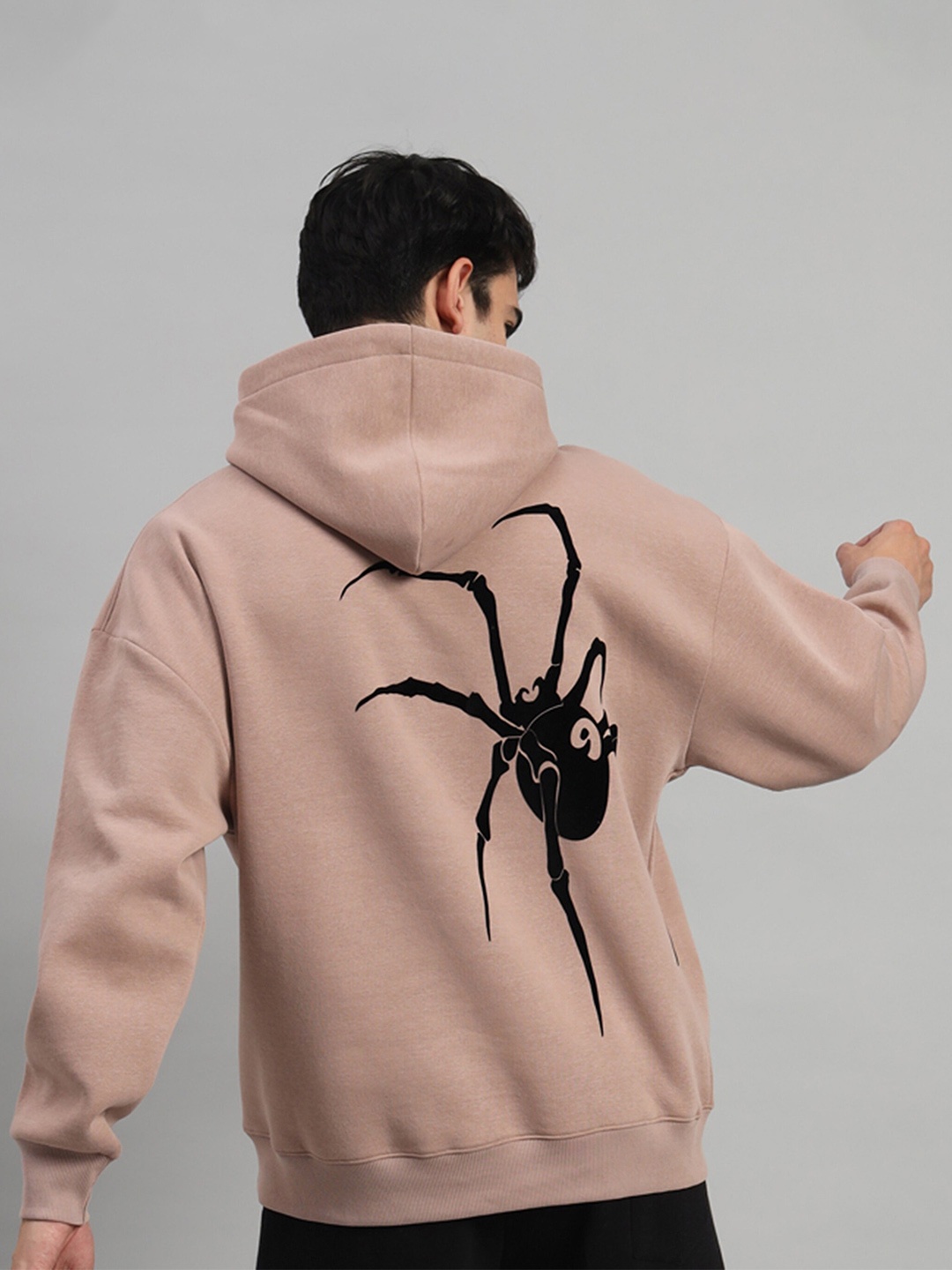 

GRIFFEL Graphic Printed Hooded Fleece Sweatshirt, Camel brown