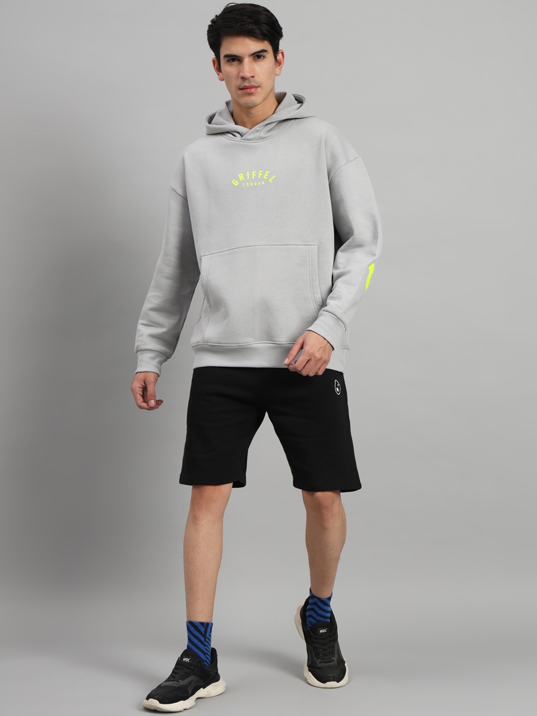 

GRIFFEL Hooded Fleece Cotton Sweatshirt With Shorts, Grey melange