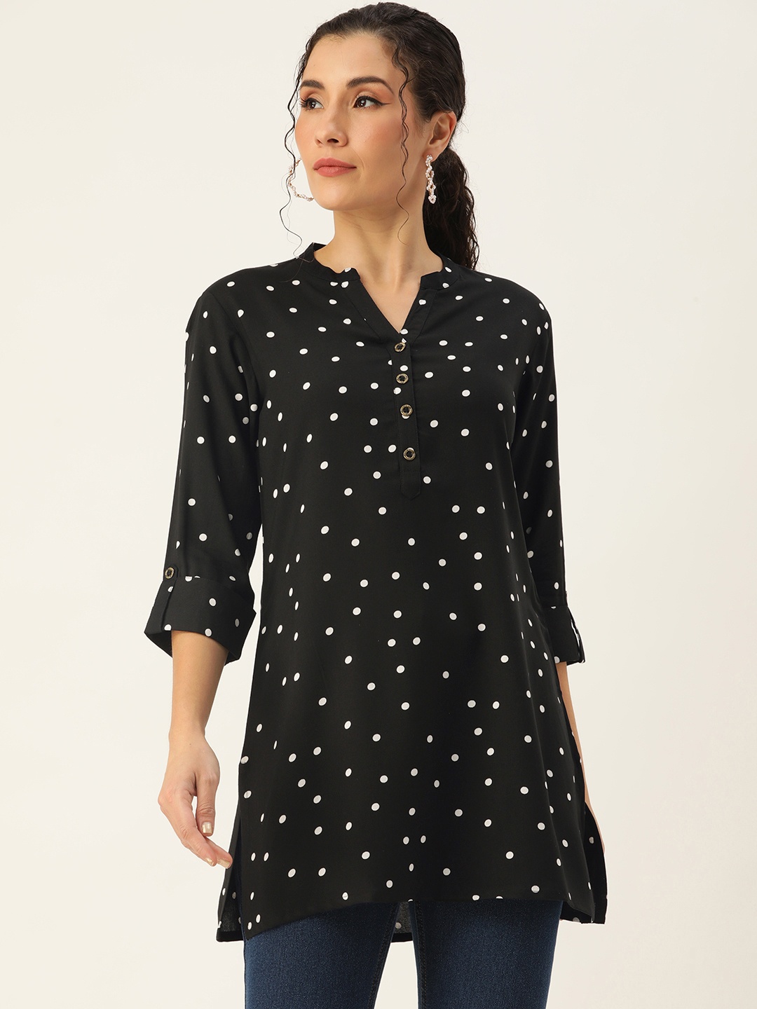 

AMUKTI Printed Mandarin Collar Tunic, Black