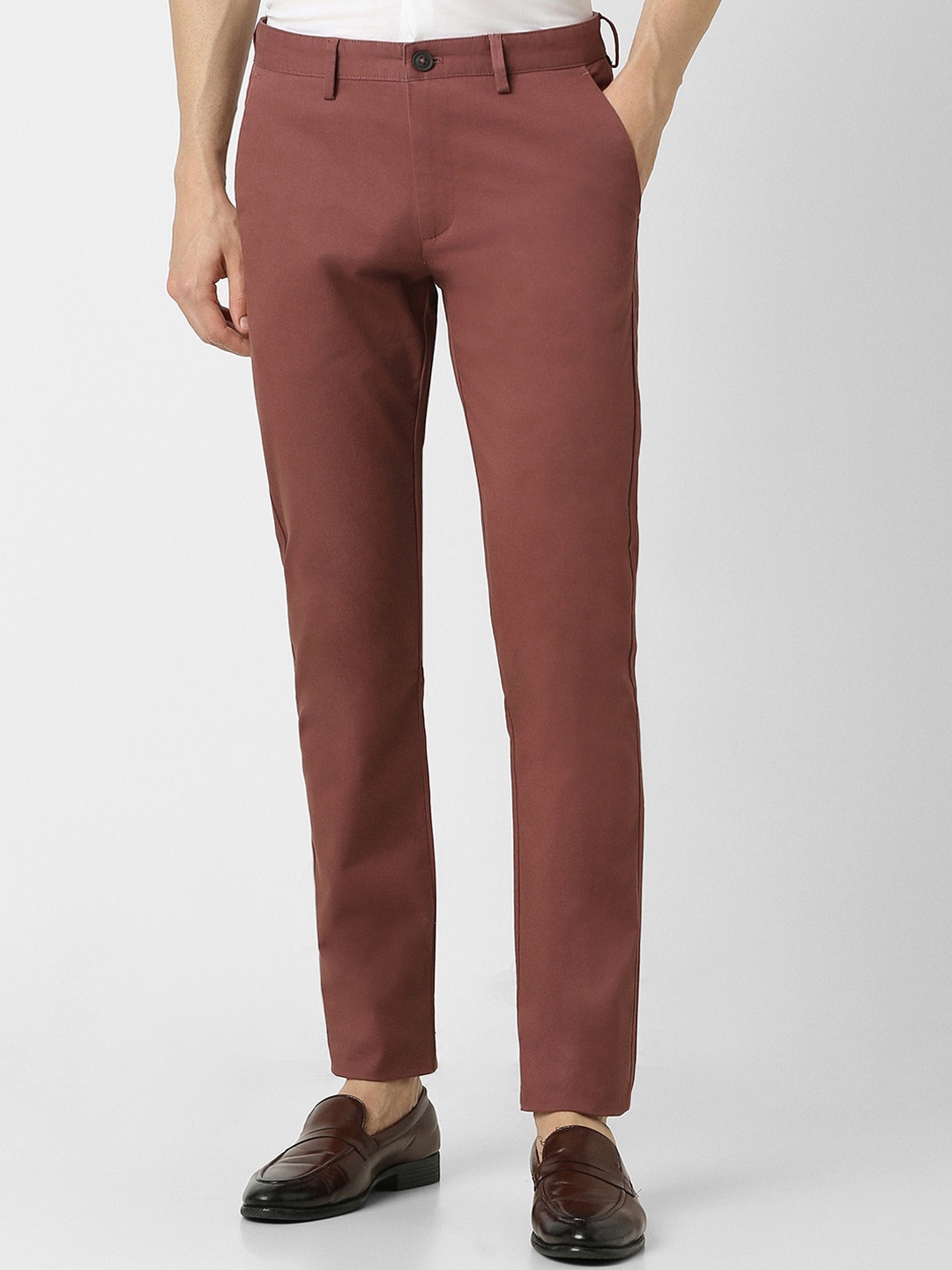 

Peter England Casuals Men Slim Fit Mid-Rise Trousers, Maroon