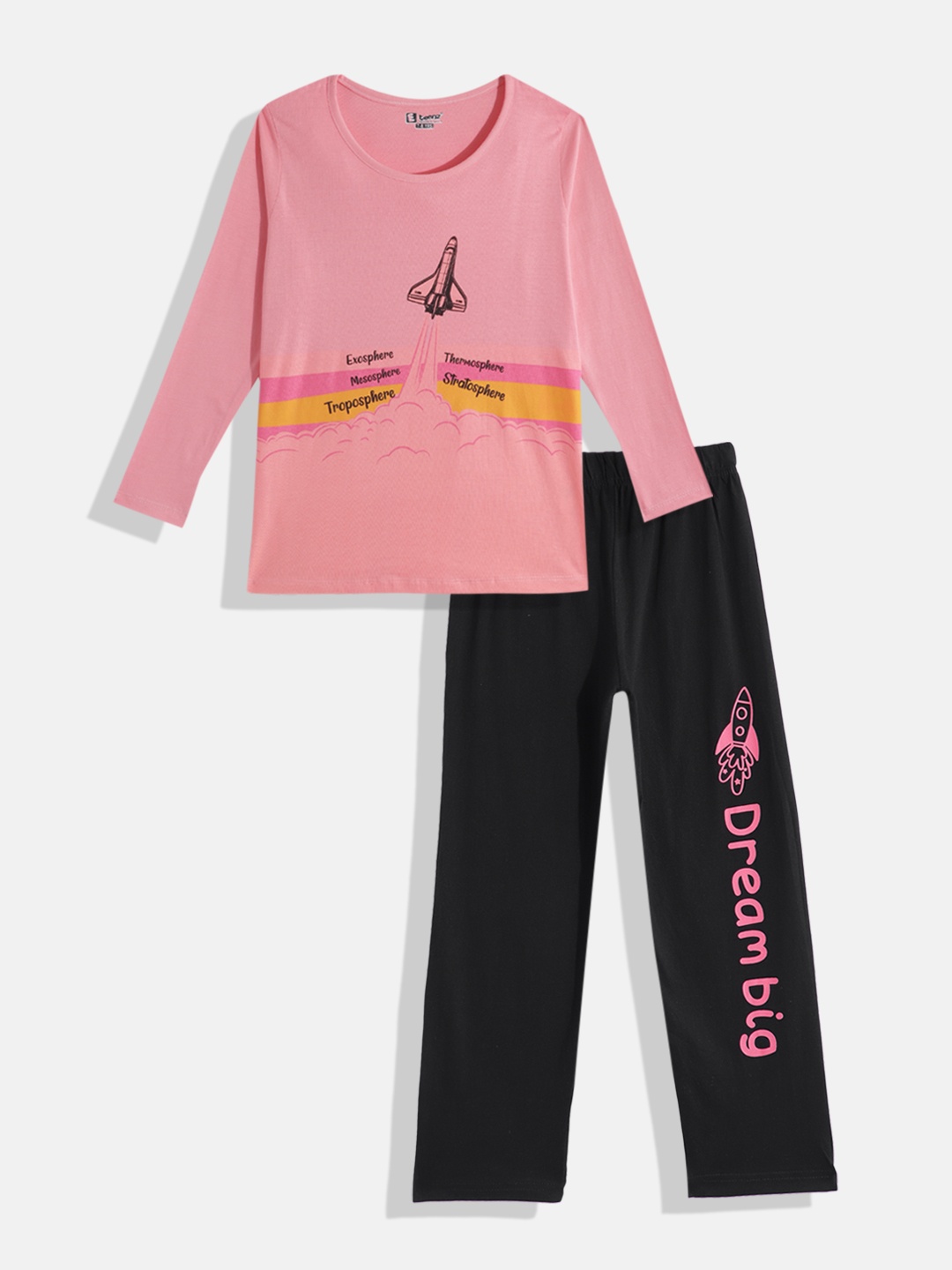 Eteenz Boys Premium Cotton Printed T-shirt with Trousers, Pink