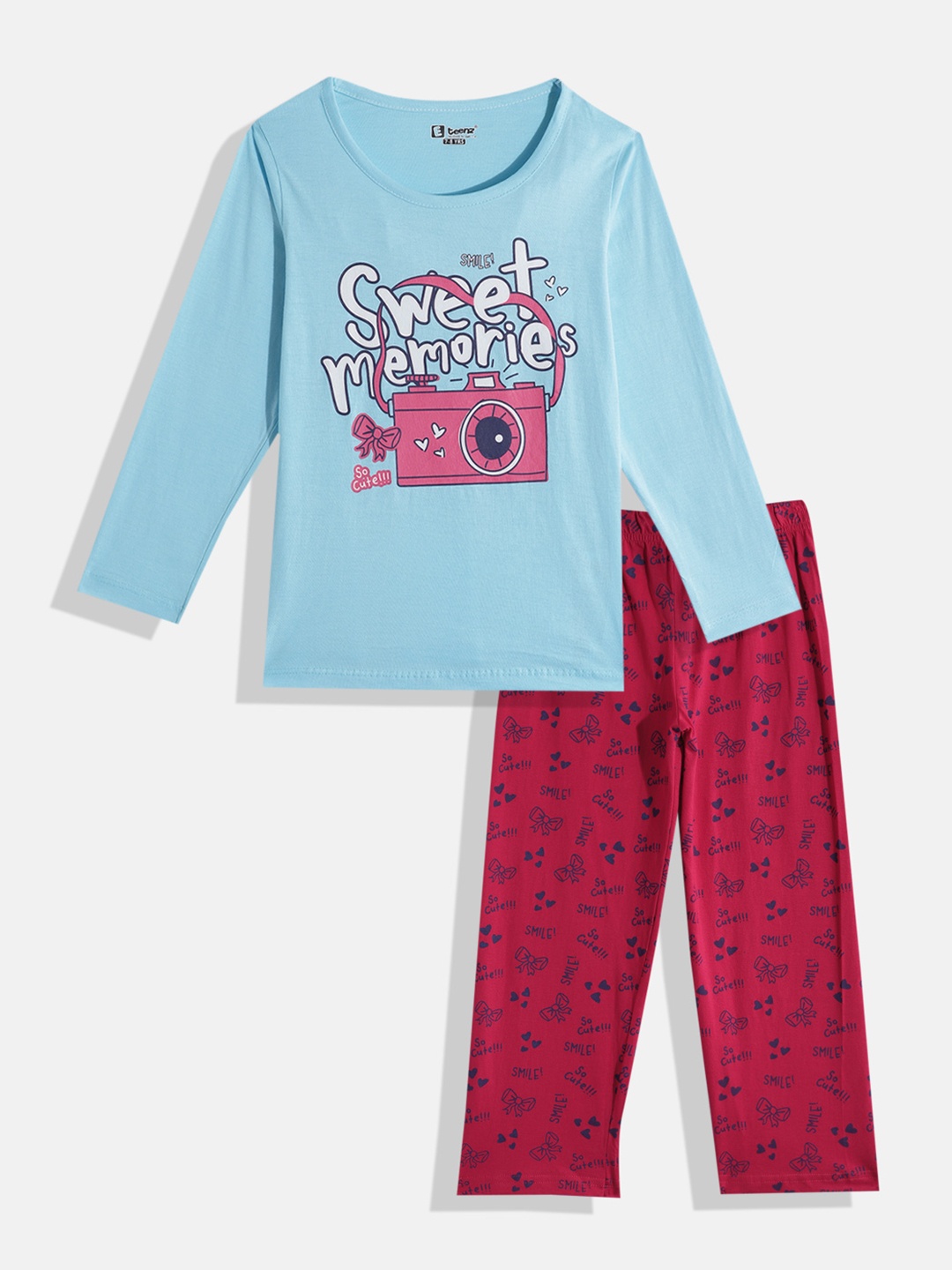

Eteenz Boys Premium Cotton Printed T-shirt with Trousers, Blue