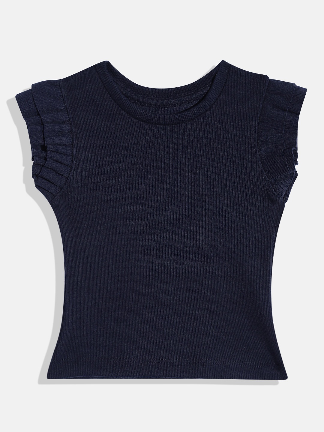 

Eteenz Girls Premium Cotton Flutter Sleeve Top, Navy blue