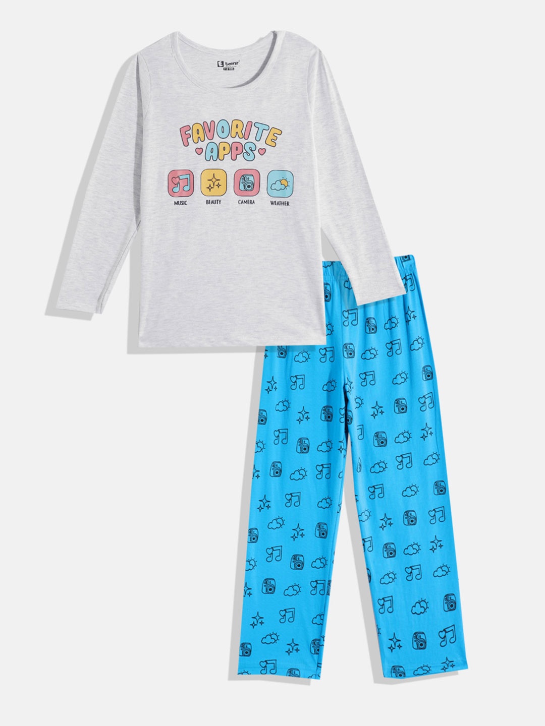 

Eteenz Boys Premium Cotton Printed T-shirt with Trousers, Grey melange