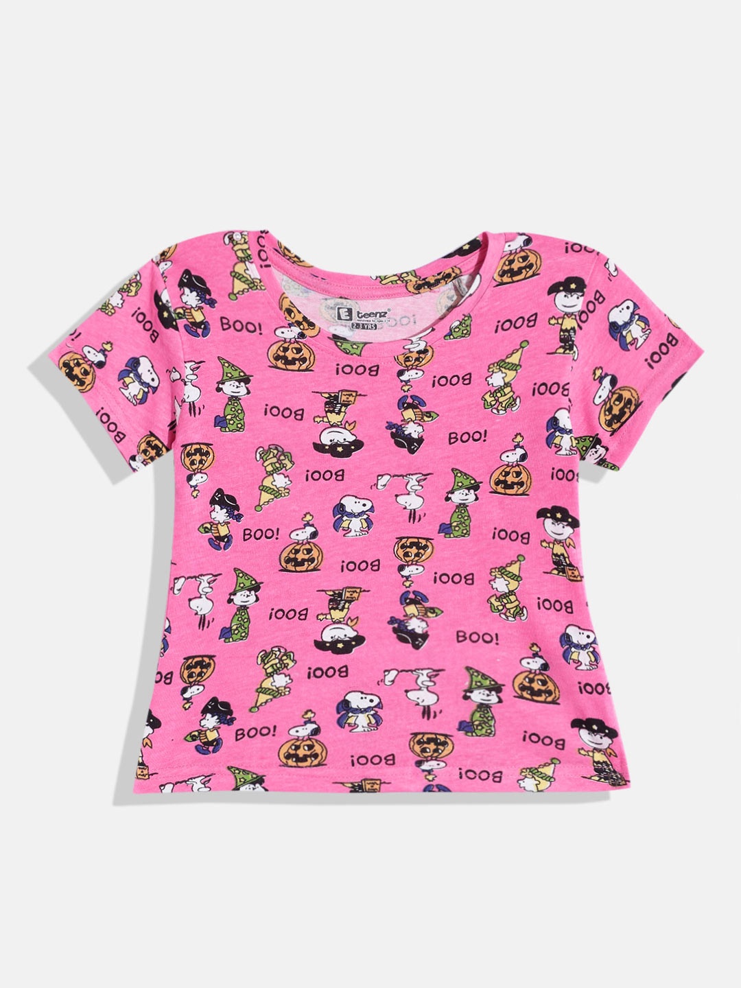 

Eteenz Girls Peanuts Printed Premium Cotton Round-Neck T-shirt, Pink