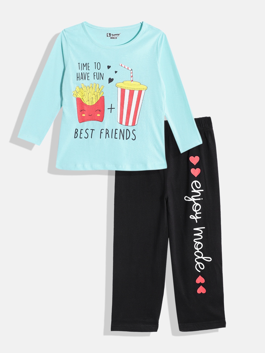

Eteenz Boys Premium Cotton Printed T-shirt with Trousers, Assorted