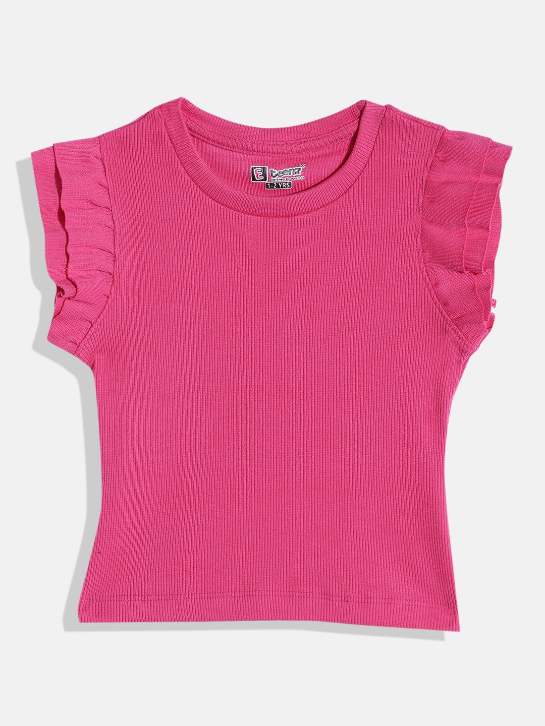 

Eteenz Girls Premium Cotton Flutter Sleeve Top, Fuchsia