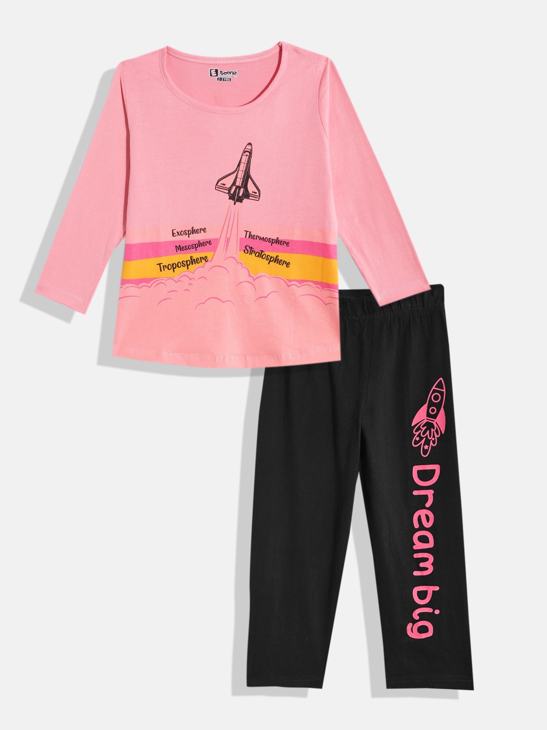 

Eteenz Boys Premium Cotton Printed T-shirt with Trousers, Assorted