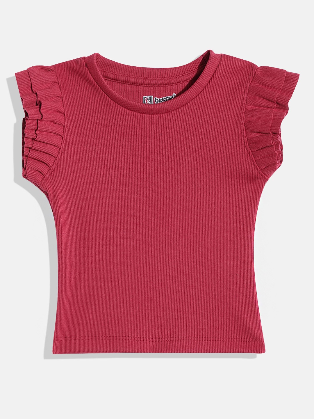 

Eteenz Girls Premium Cotton Flutter Sleeve Top, Red