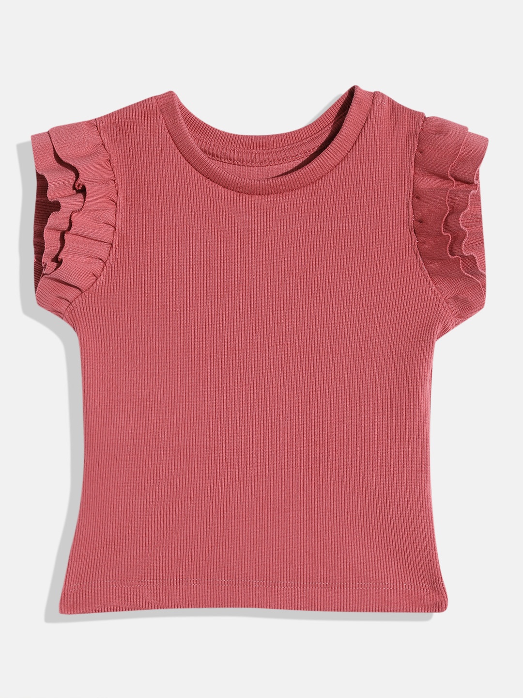 

Eteenz Girls Premium Cotton Flutter Sleeve Top, Rose