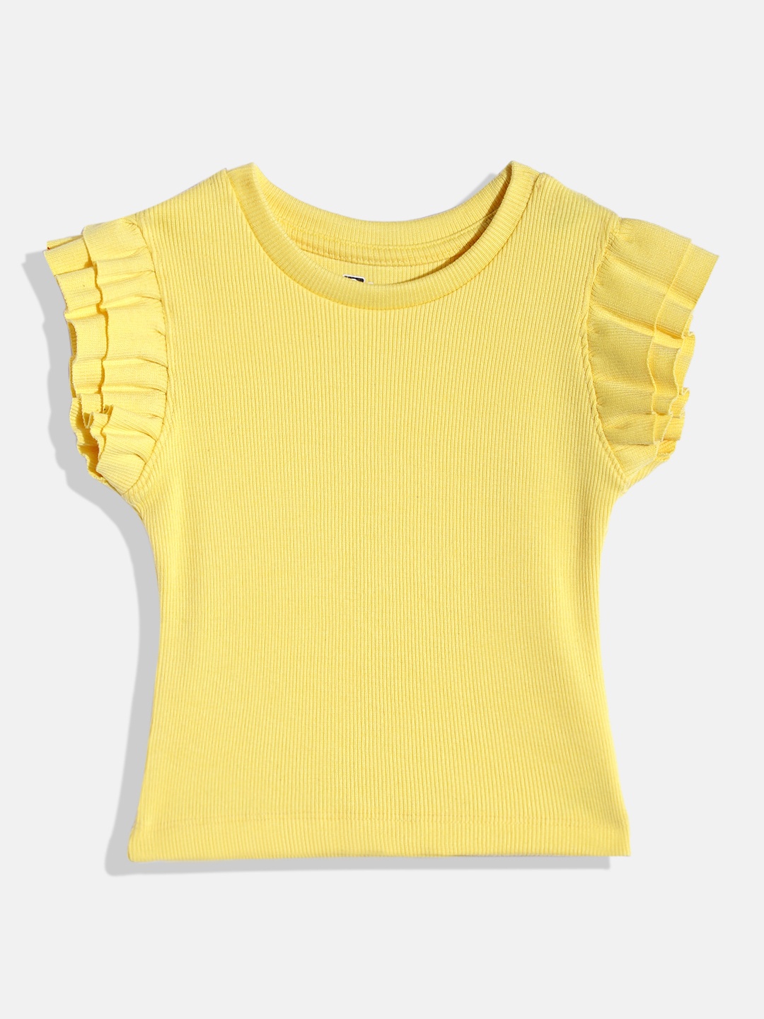 

Eteenz Girls Premium Cotton Flutter Sleeve Top, Yellow