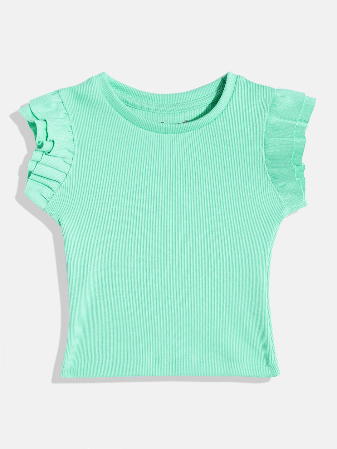 

Eteenz Girls Premium Cotton Flutter Sleeve Top, Sea green