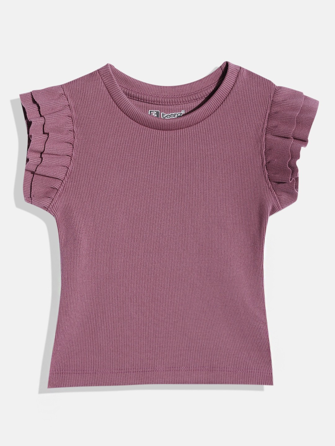 

Eteenz Girls Ribbed Flutter Sleeve Premium Cotton Top, Mauve