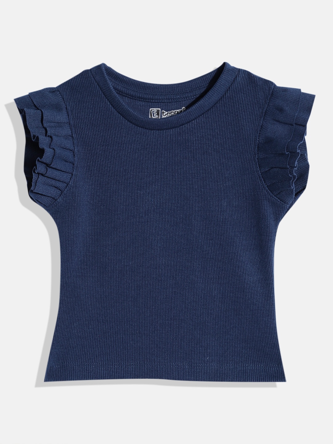 

Eteenz Girls Ribbed Flutter Sleeve Premium Cotton Top, Navy blue