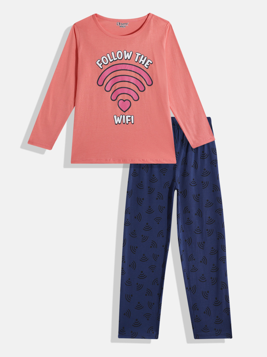 

Eteenz Boys Premium Cotton Printed Top with Trousers, Peach