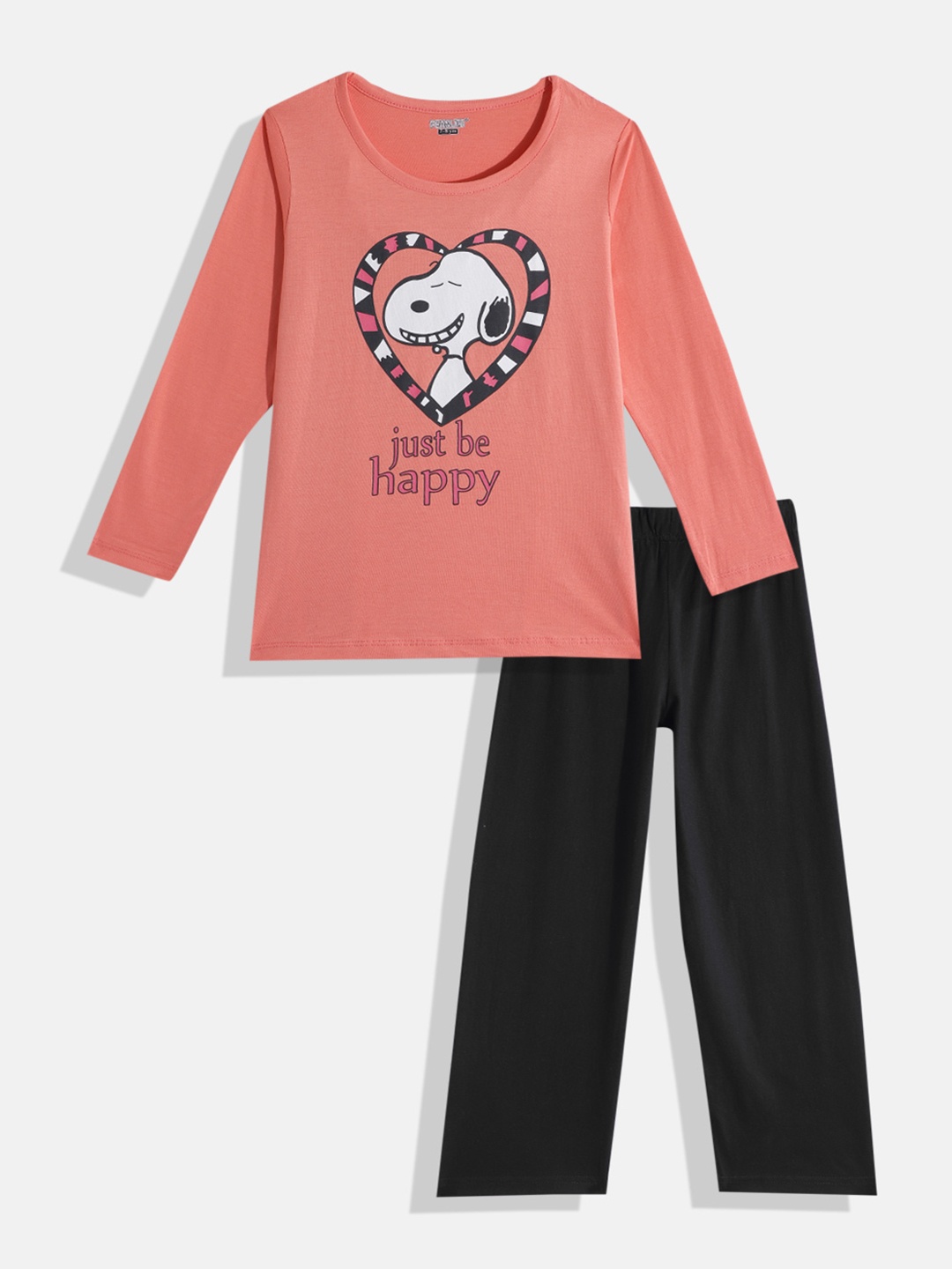 

Eteenz Boys Premium Cotton Snoopy Printed Top with Trousers, Coral