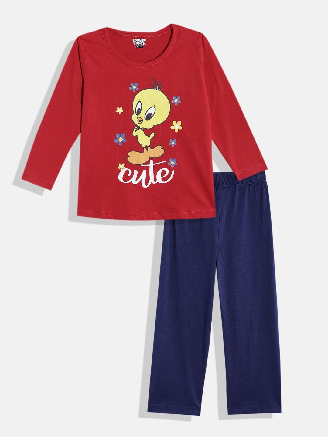 

Eteenz Boys Premium Cotton Looney Tunes Printed T-shirt with Trousers, Red