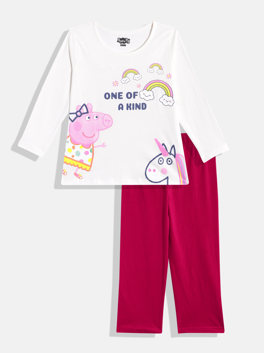 

Eteenz Boys Premium Cotton Peppa Pig Printed T-shirt with Trousers, White