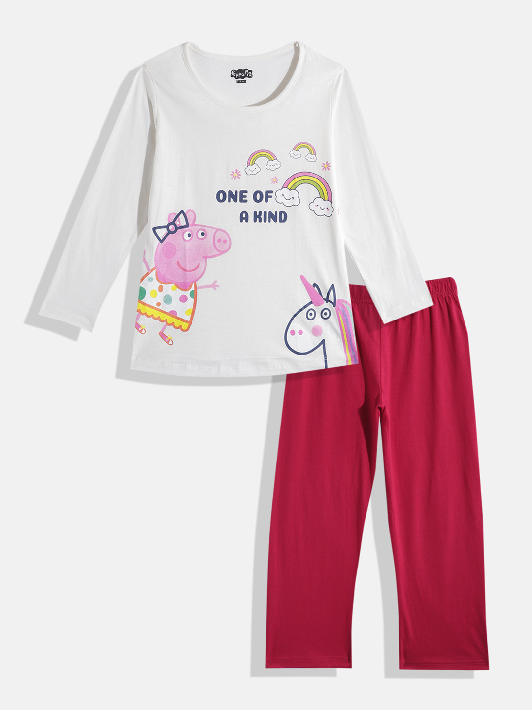 

Eteenz Boys Premium Cotton Peppa Pig Printed T-shirt with Trousers, White