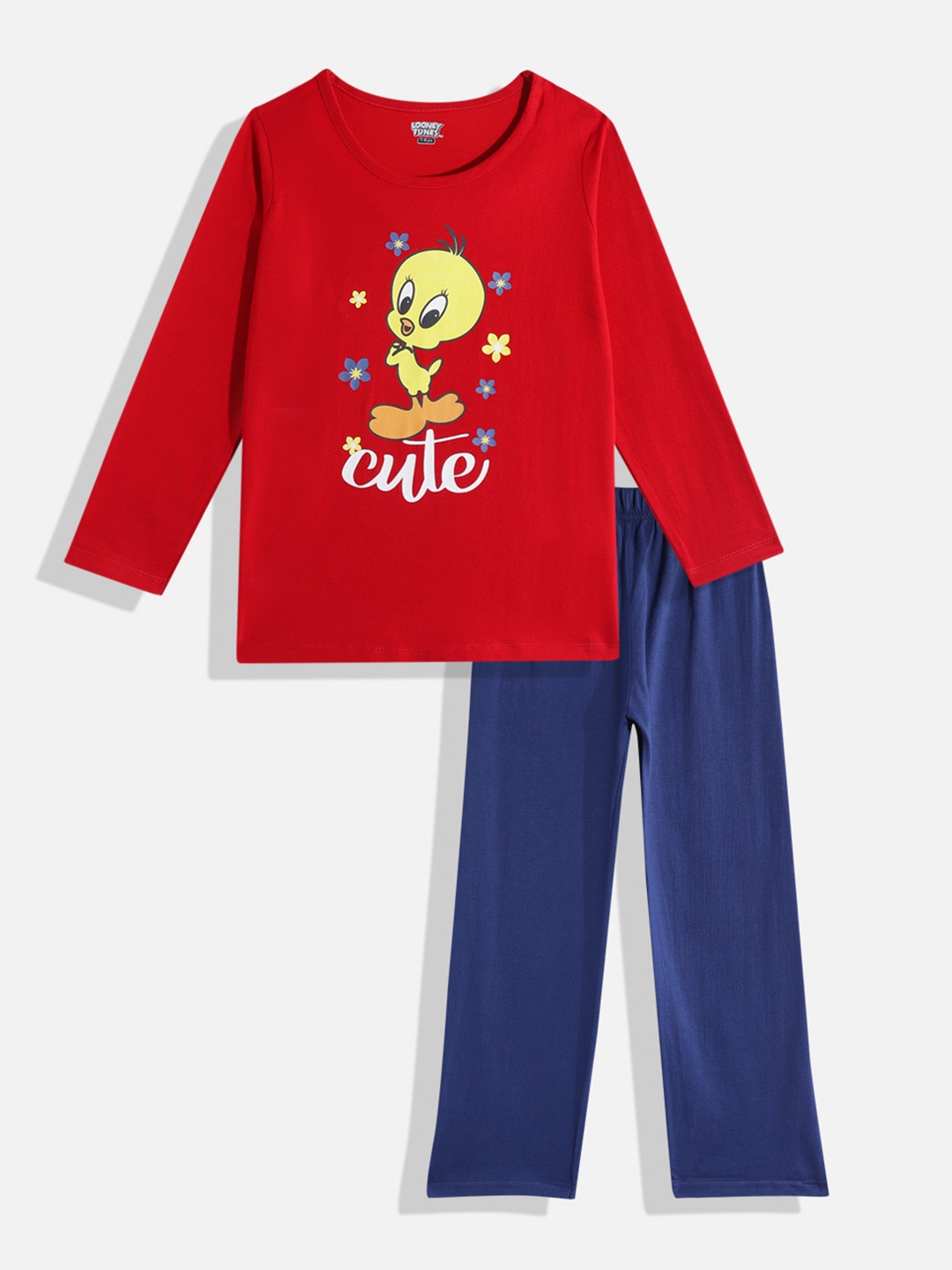 

Eteenz Boys Premium Cotton Tweety Printed Top with Trousers, Red