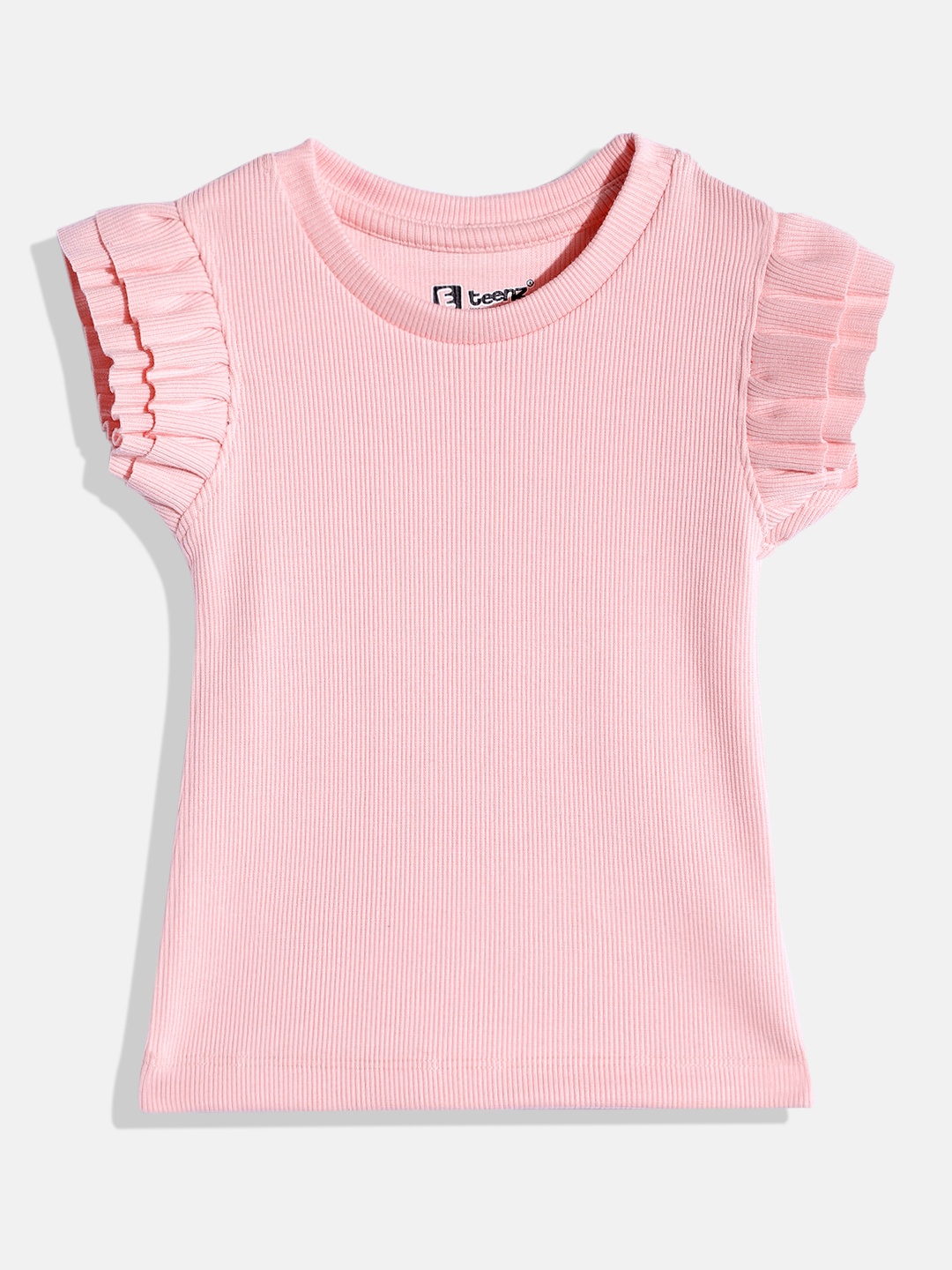 

Eteenz Girls Ribbed Flutter Sleeve Premium Cotton Top, Pink