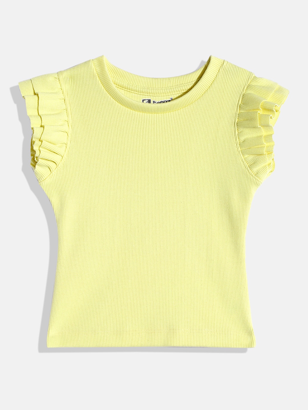 

Eteenz Girls Ribbed Flutter Sleeve Premium Cotton Top, Yellow