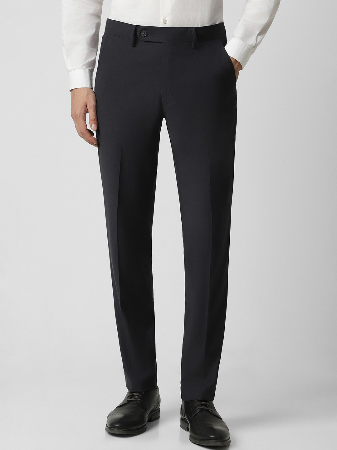 

Van Heusen Men Textured Mid-Rise Slim Fit Formal Trousers, Black