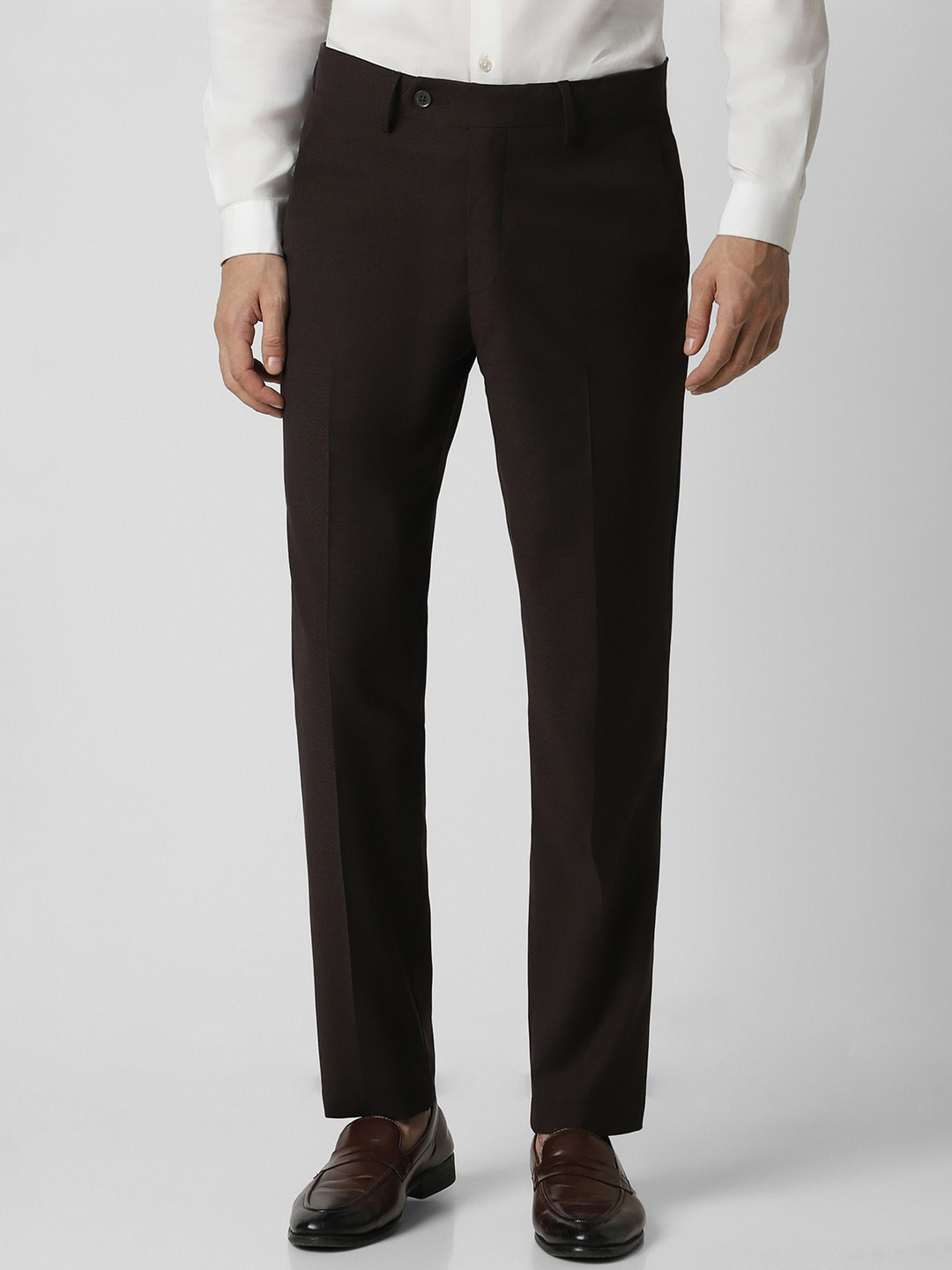 

Van Heusen Men Textured Slim Fit Formal Trousers, Brown