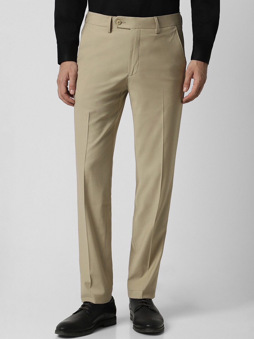 

Van Heusen Men Slim Fit Mid-Rise Formal Trousers, Beige