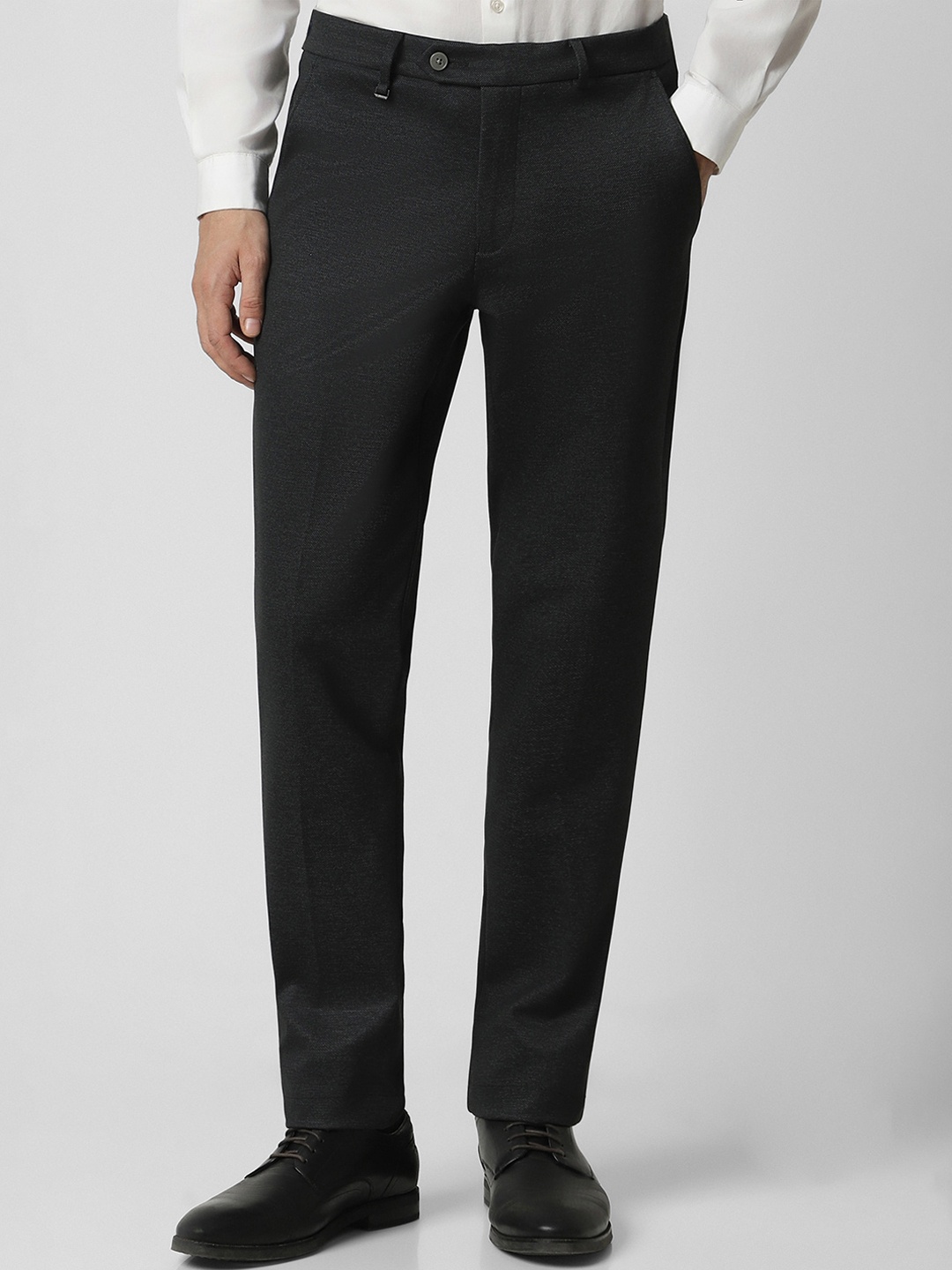 

Van Heusen Men Self Design Ultra Slim Fit Formal Trousers, Black