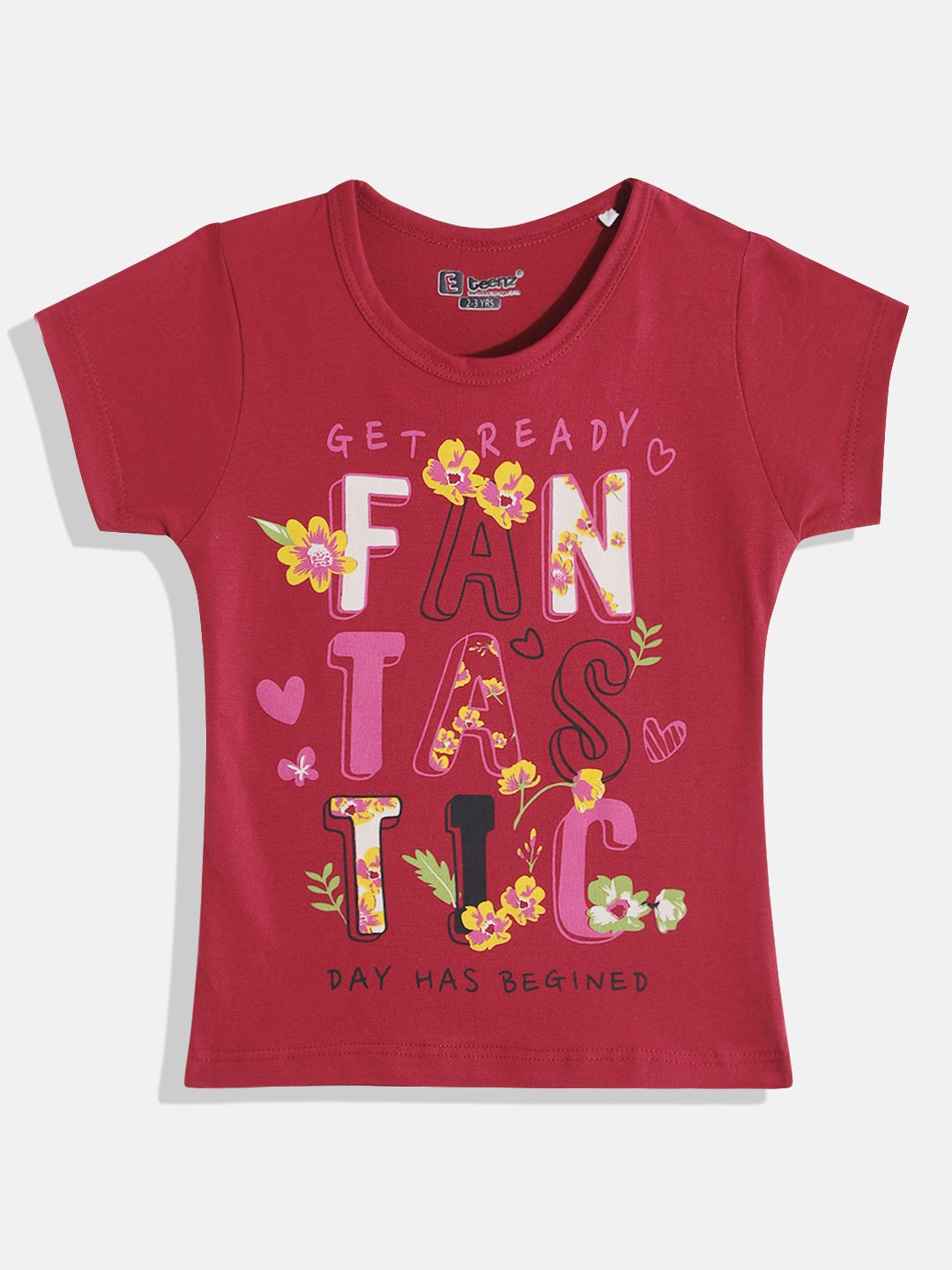 

Eteenz Girls Premium Cotton Floral Printed T-shirt, Red