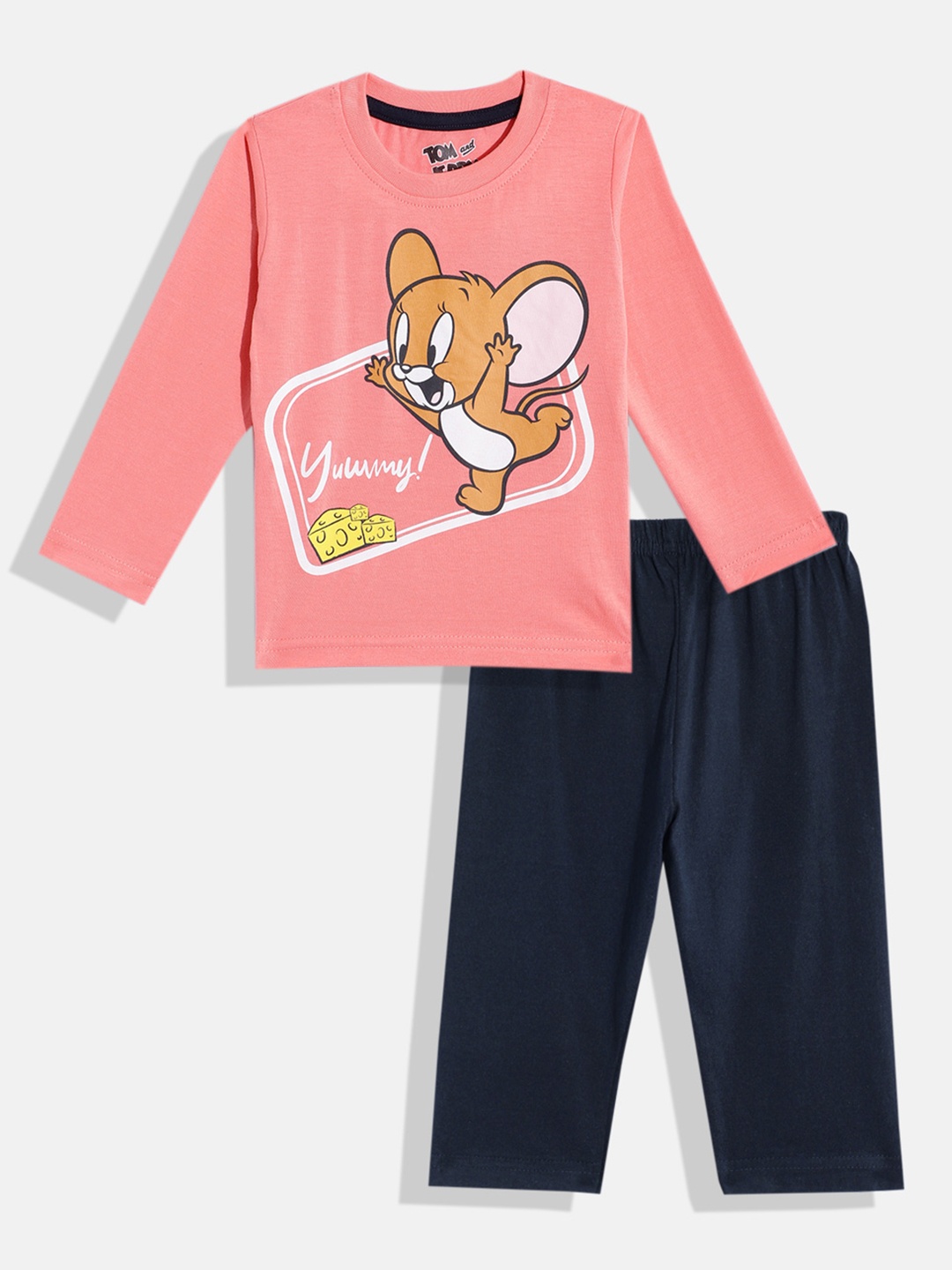 

Eteenz Boys Premium Cotton Tom & Jerry Printed T-shirt with Trousers, Peach