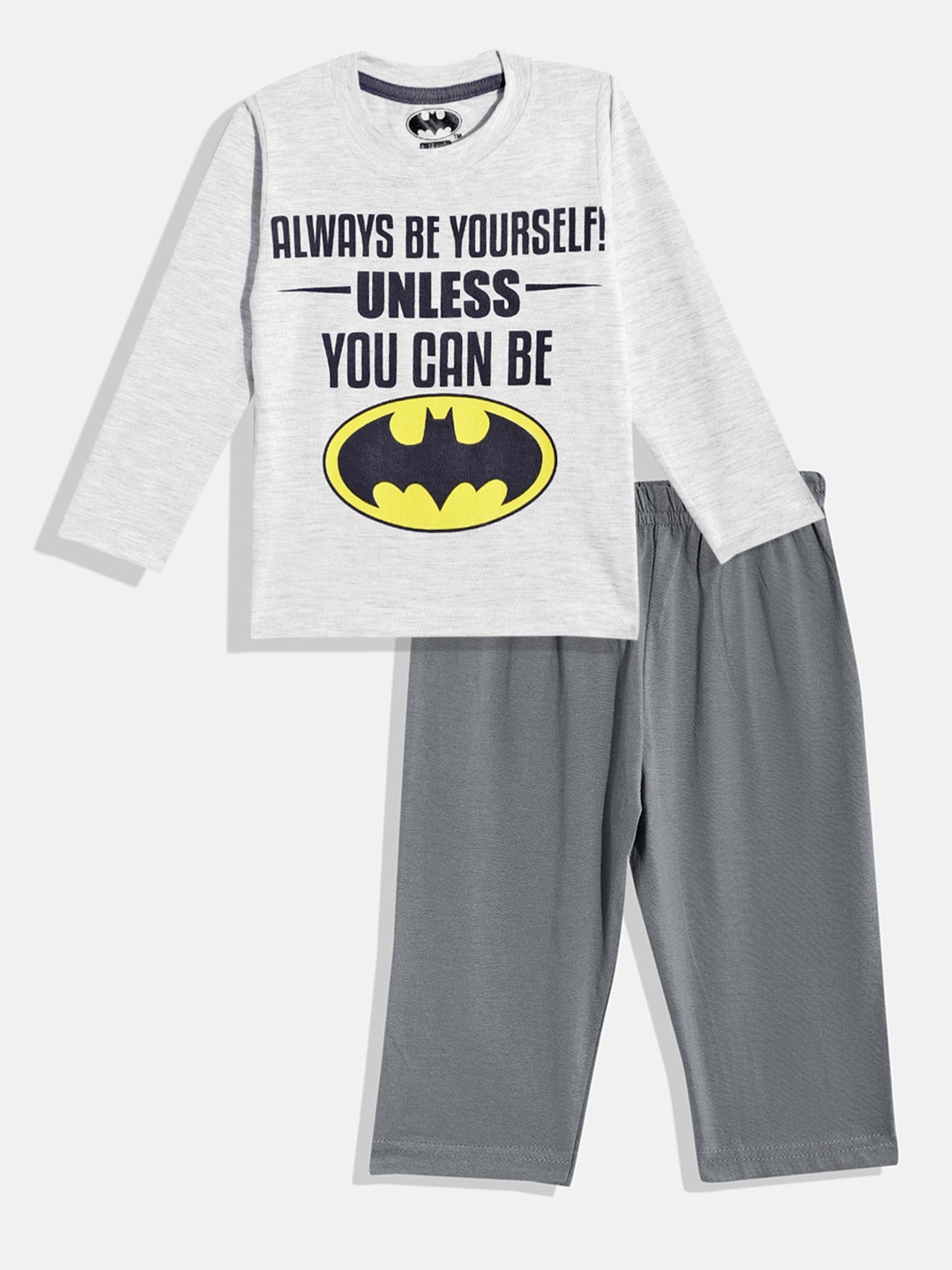 

Eteenz Boys Premium Cotton Batman Printed T-shirt with Trousers, Grey melange