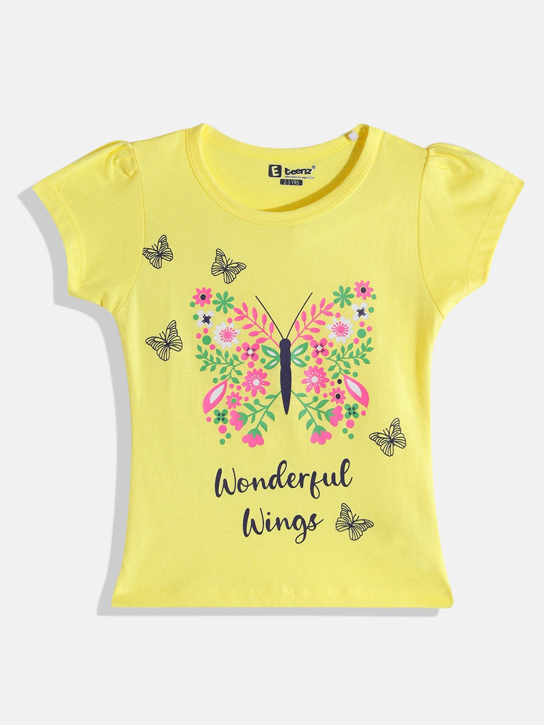 

Eteenz Girls Premium Cotton Floral Printed T-shirt, Yellow