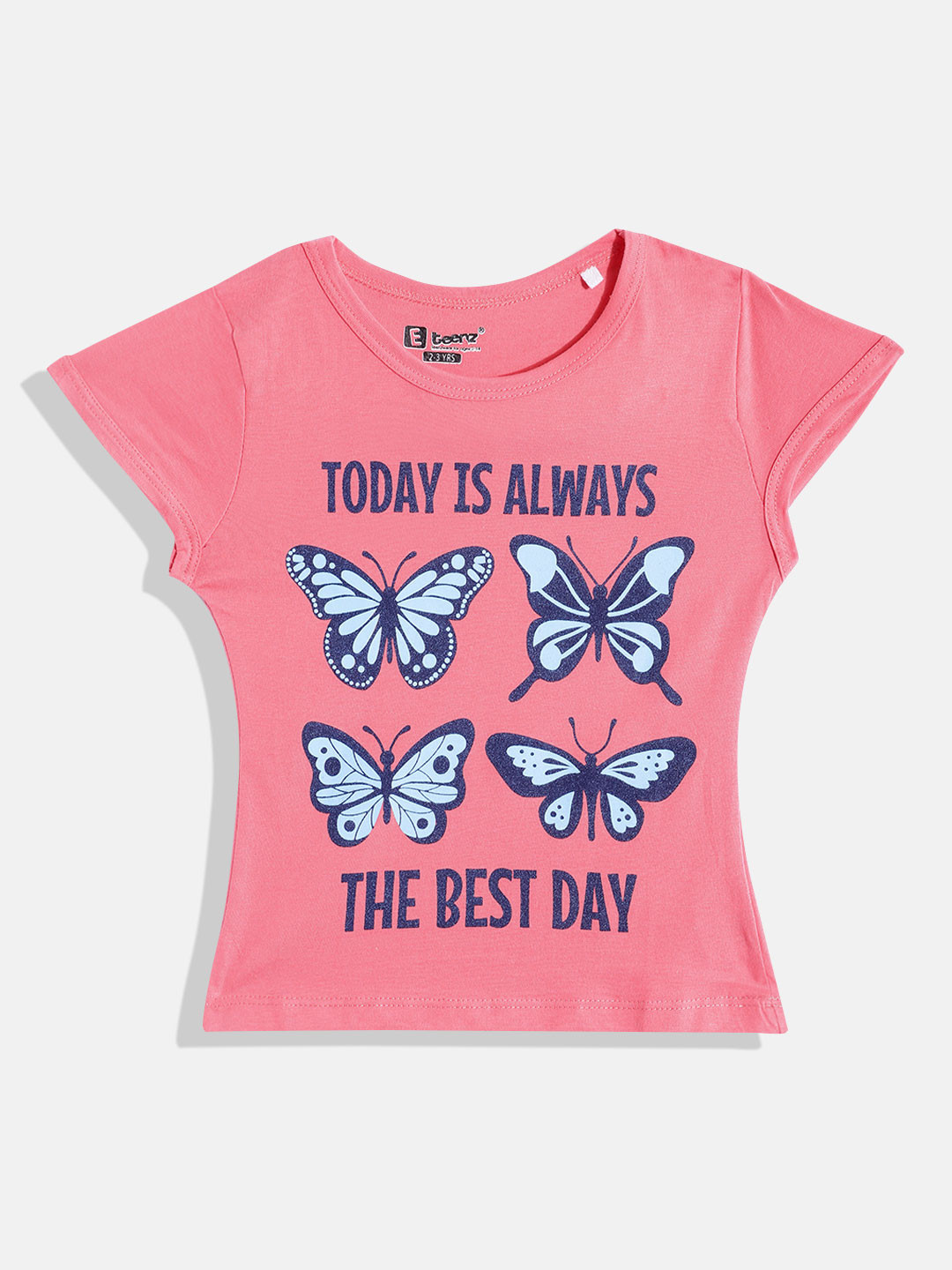

Eteenz Girls Premium Cotton Butterfly Printed T-shirt, Pink