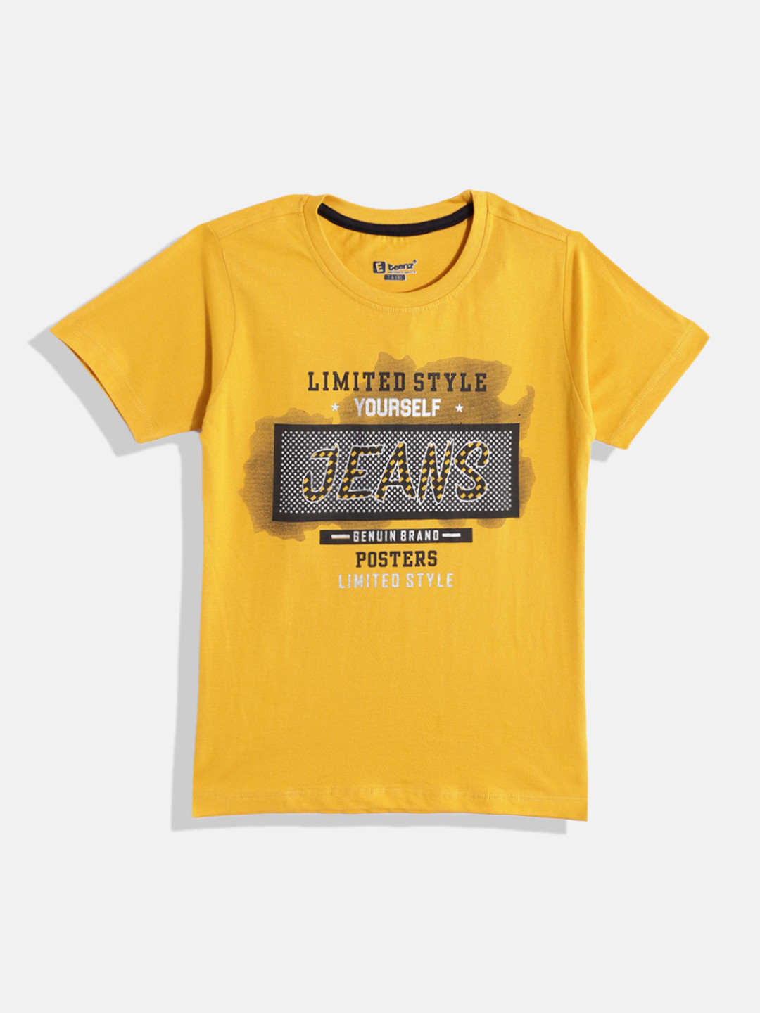 

Eteenz Boys Typography Printed Premium Cotton Round-Neck T-shirt, Yellow