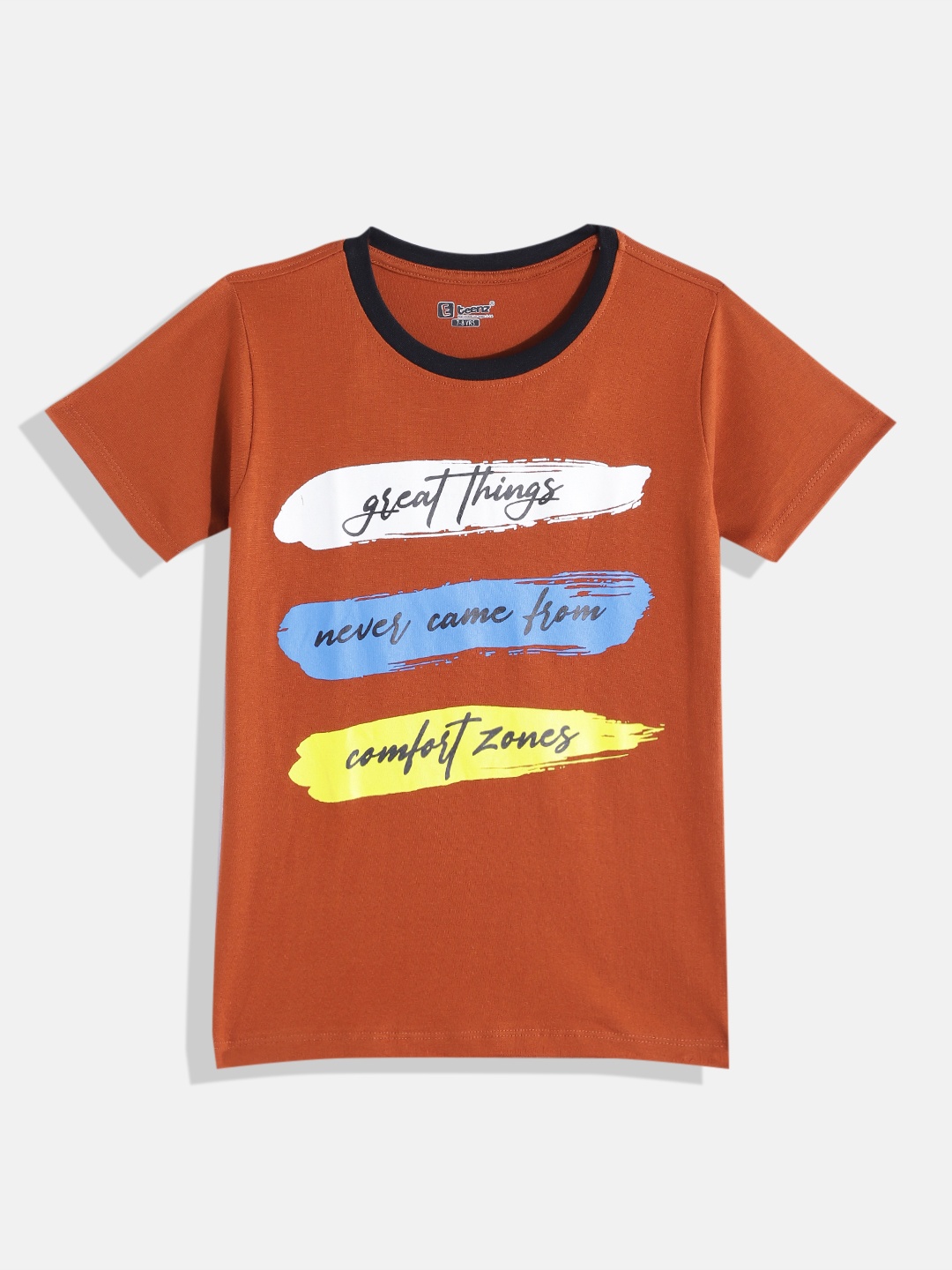 

Eteenz Boys Typography Printed Premium Cotton T-shirt, Rust