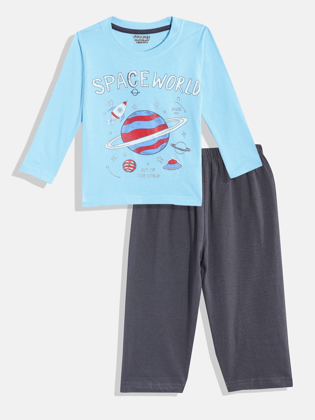 

Eteenz Boys Premium Cotton Printed T-shirt with Trousers, Blue