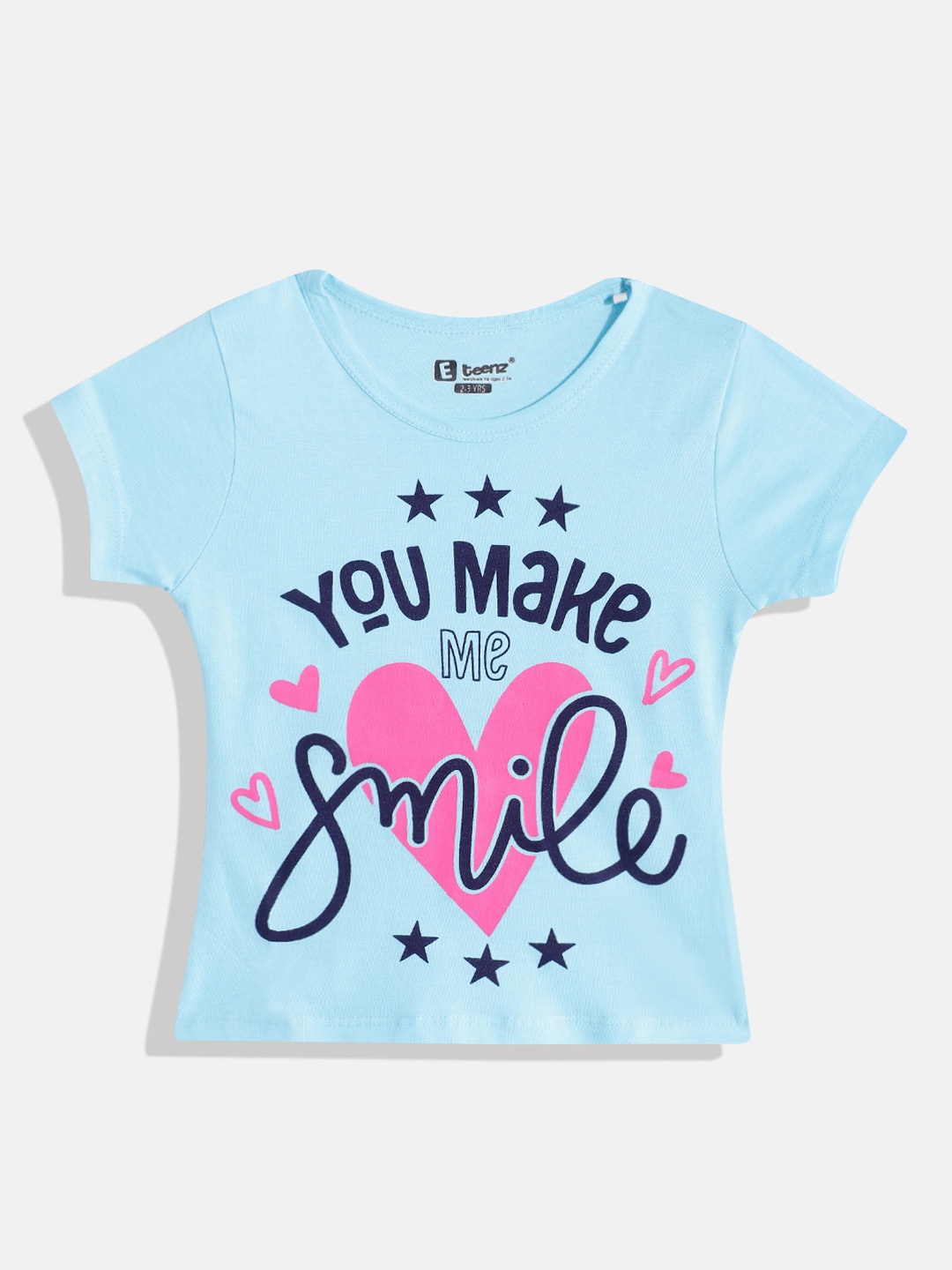 

Eteenz Girls Premium Cotton Typography Printed T-shirt, Blue