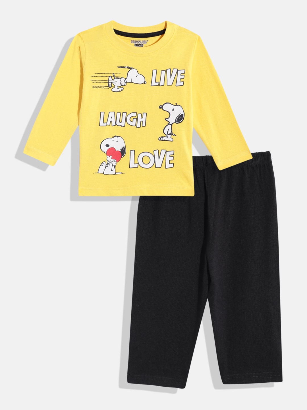 

Eteenz Boys Premium Cotton Snoopy Printed T-shirt with Trousers, Yellow