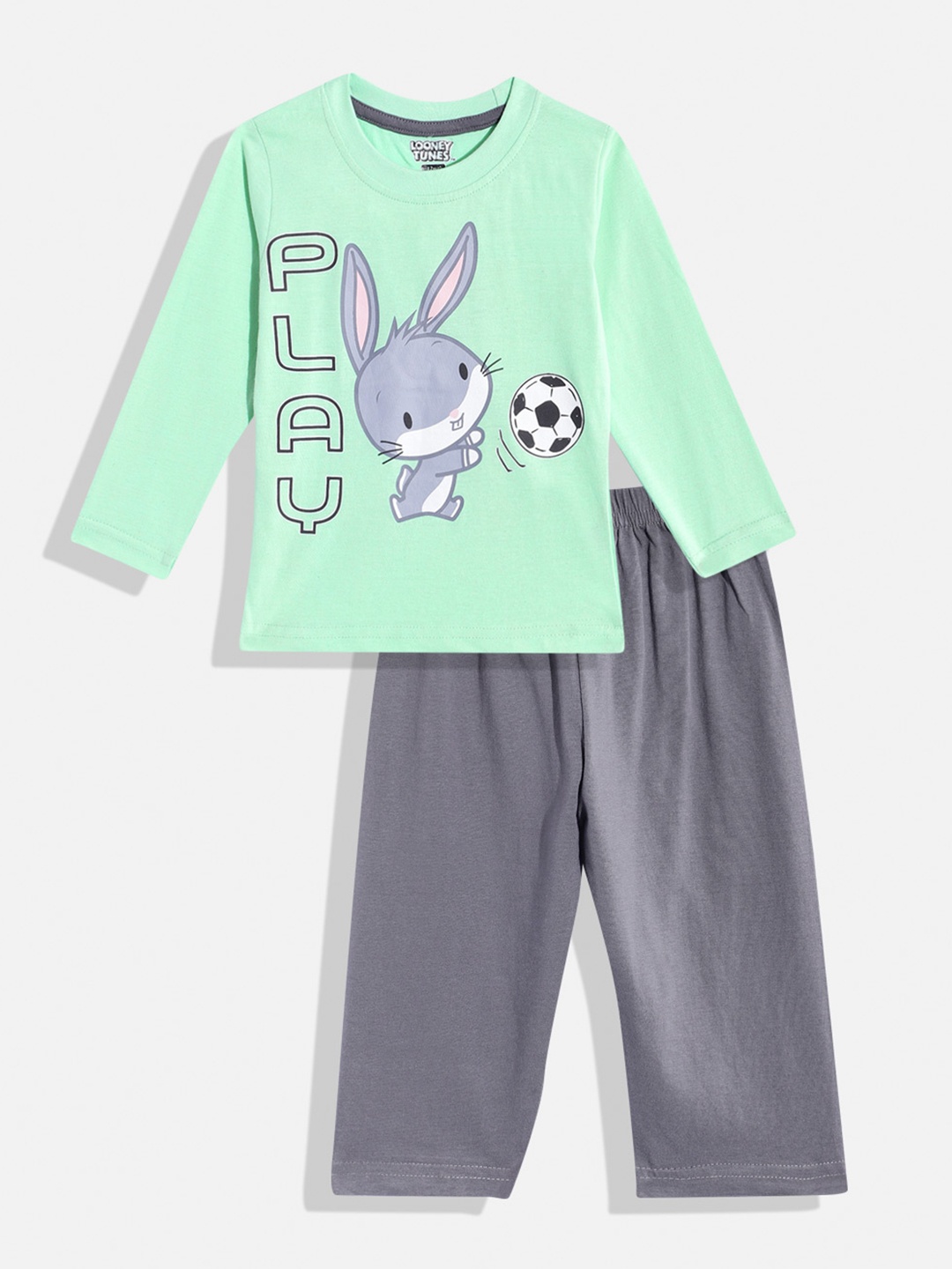 

Eteenz Boys Premium Cotton Looney Tunes Printed T-shirt with Trousers, Green