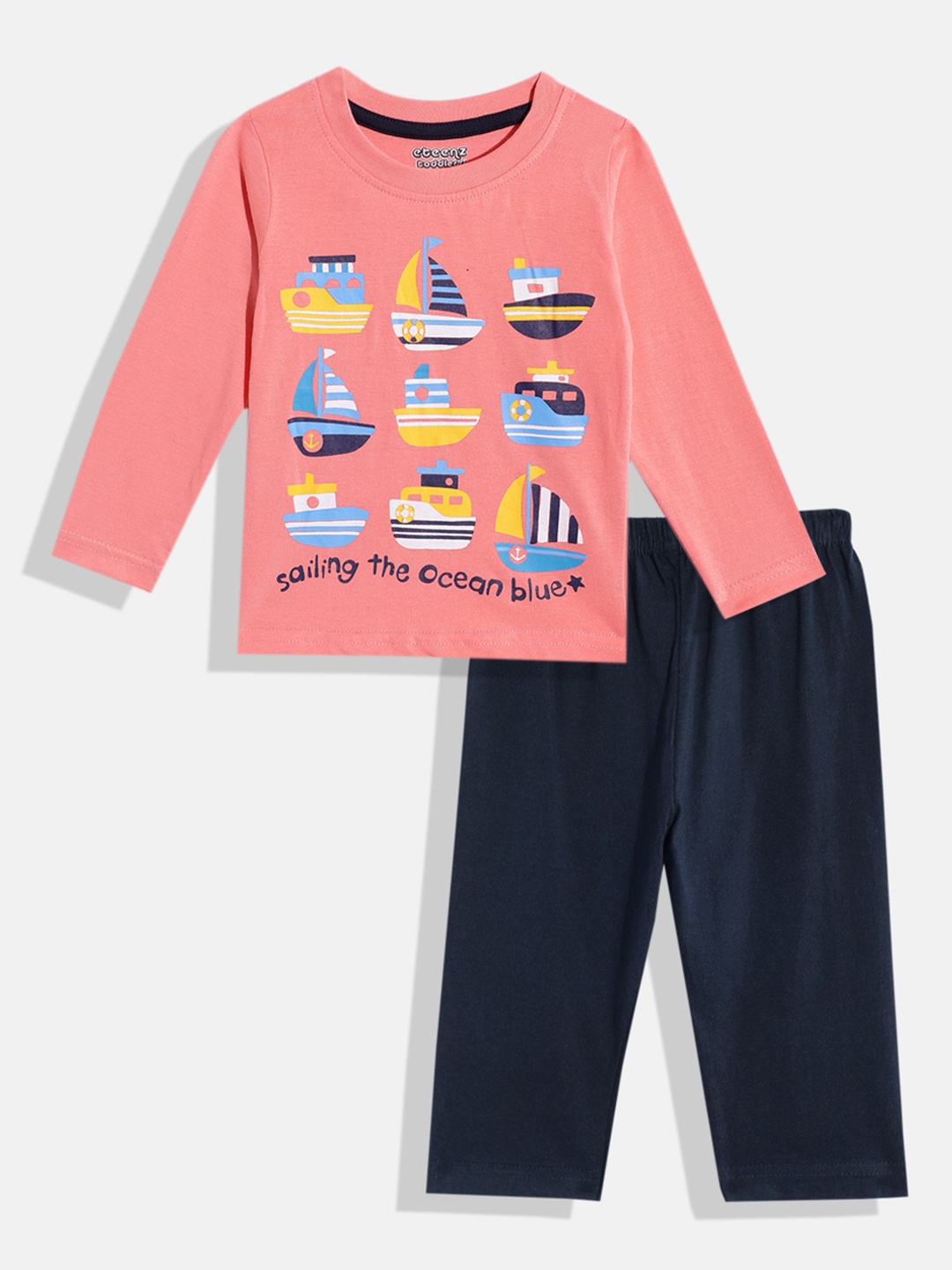 

Eteenz Boys Premium Cotton Printed T-shirt with Trousers, Pink